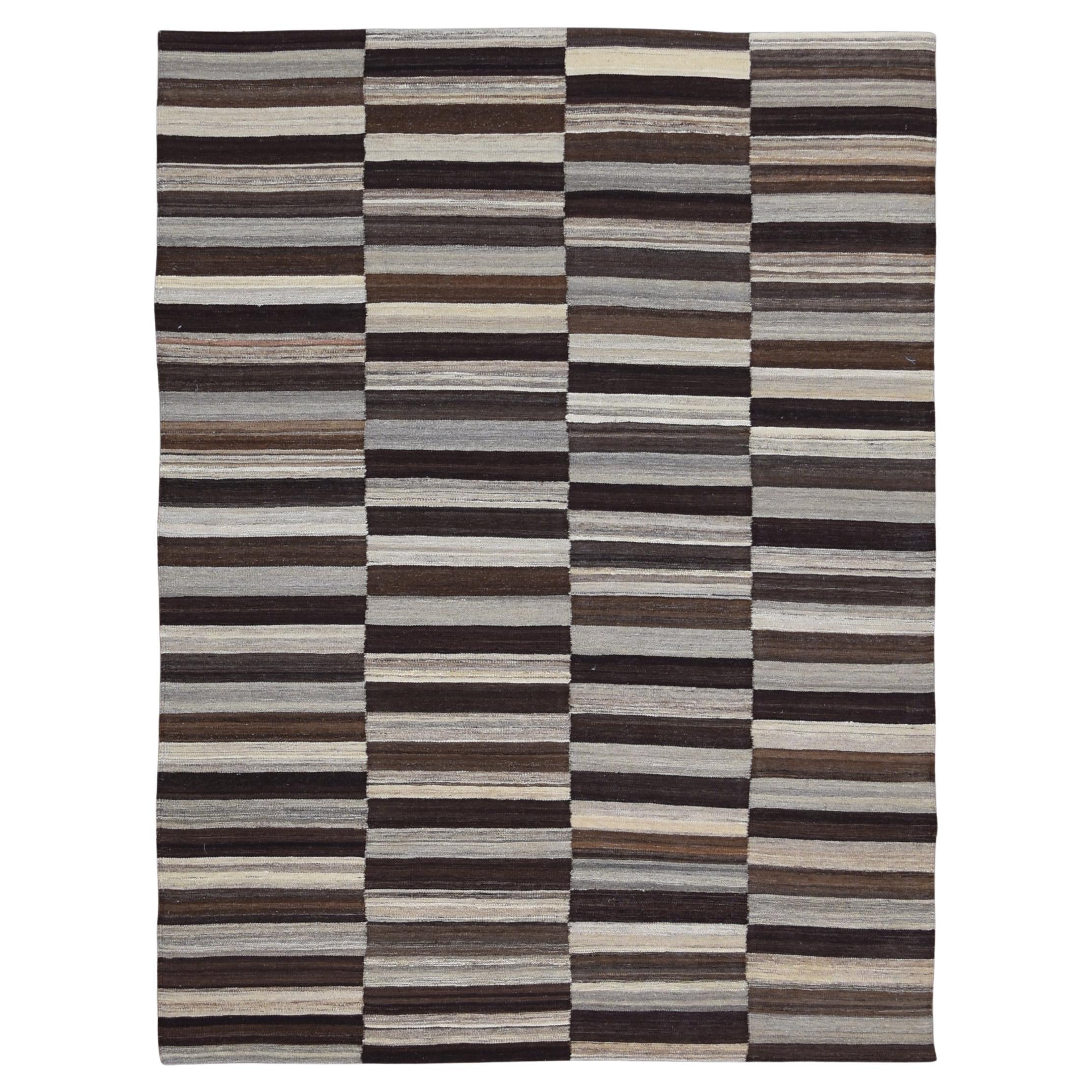 Modern Grey Brown Mazandaran Style Wool Kilim 5'10''x7'8'' For Sale