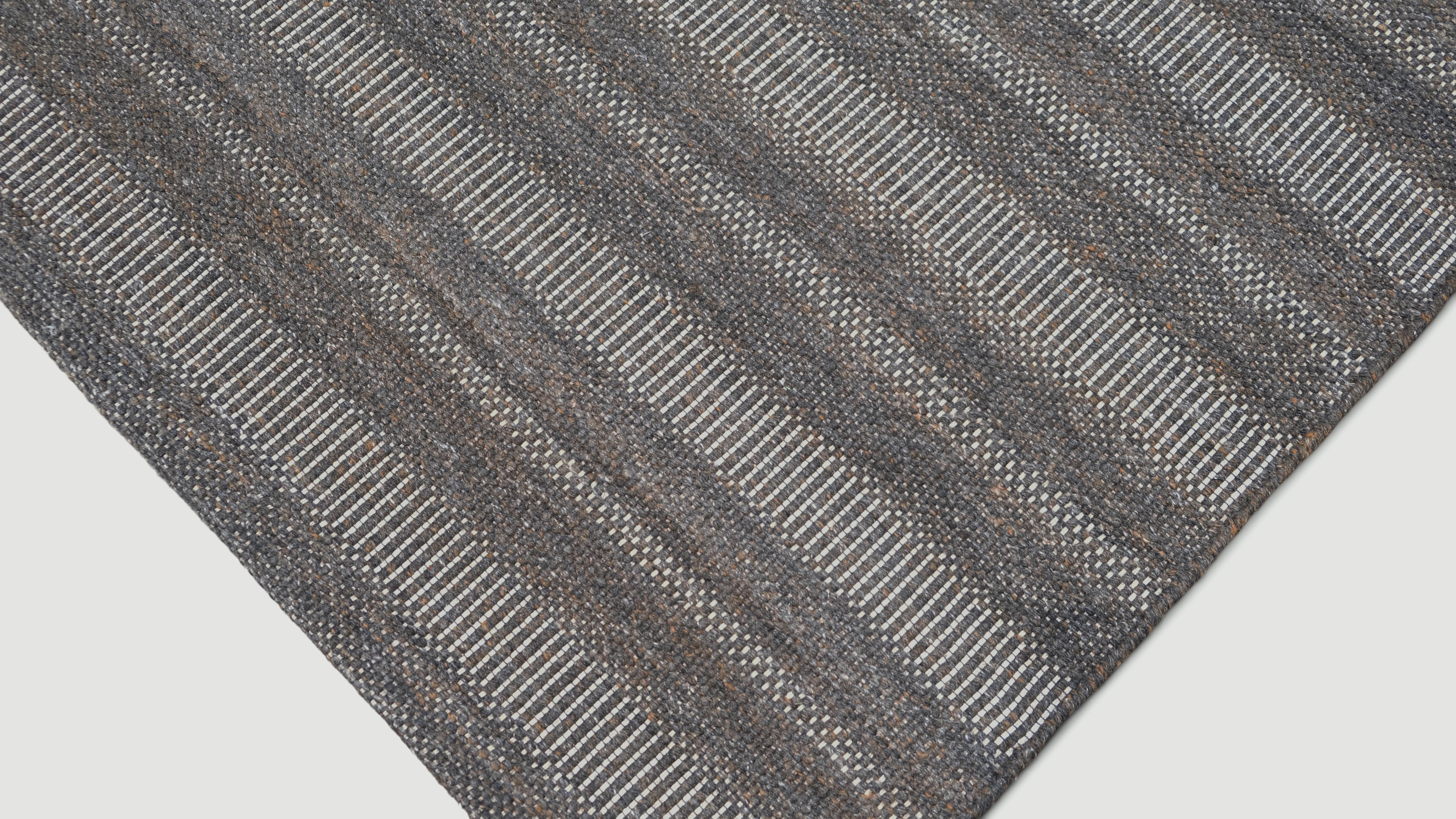 Modern Grau Braun Gestreift Textur Wollteppich 9'x12' (Moderne) im Angebot