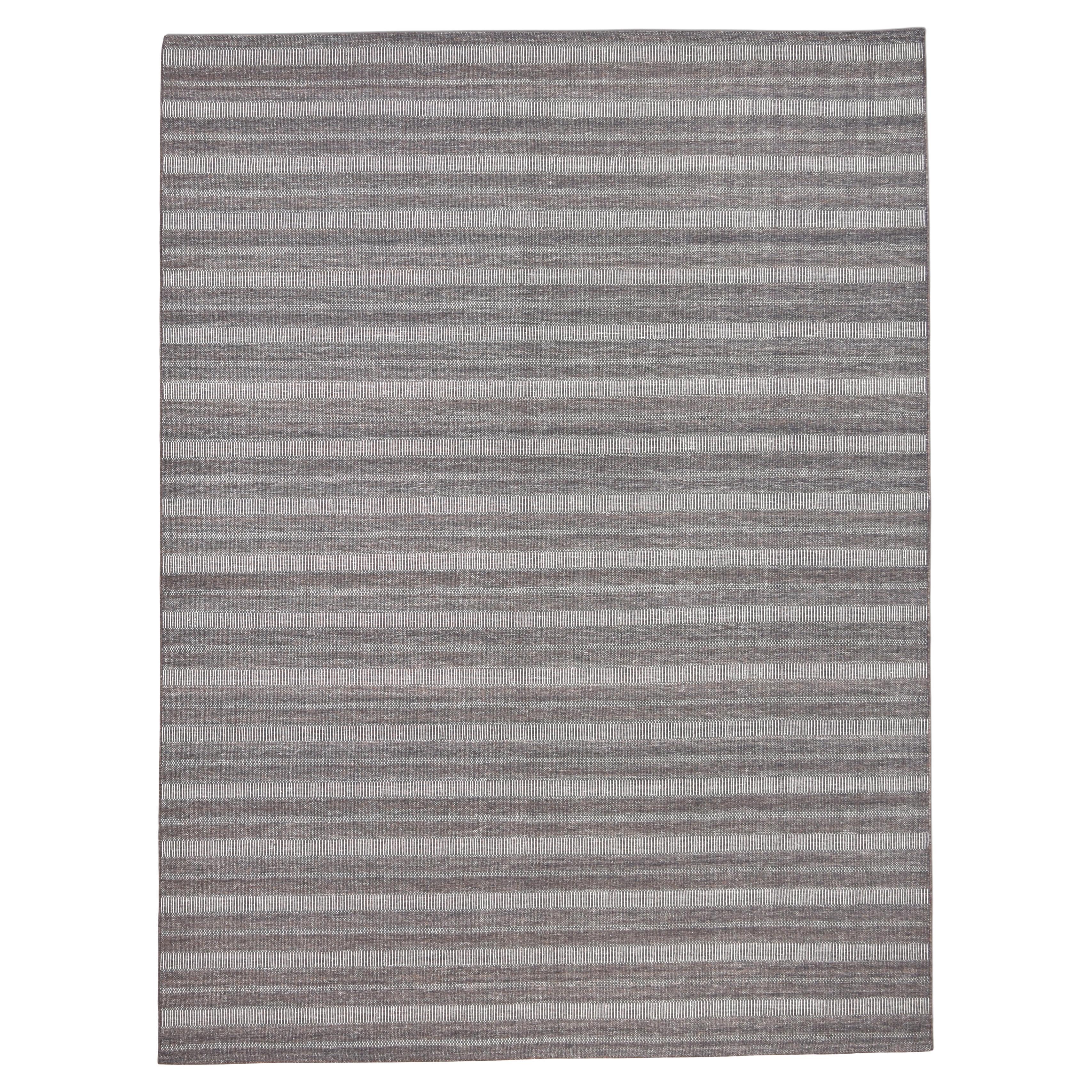 Modern Grey Brown Striped Texture Wool Rug 9'x12'