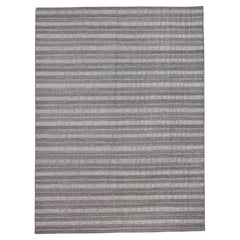 Modern Grey Brown Striped Texture Wool Rug 9'x12'