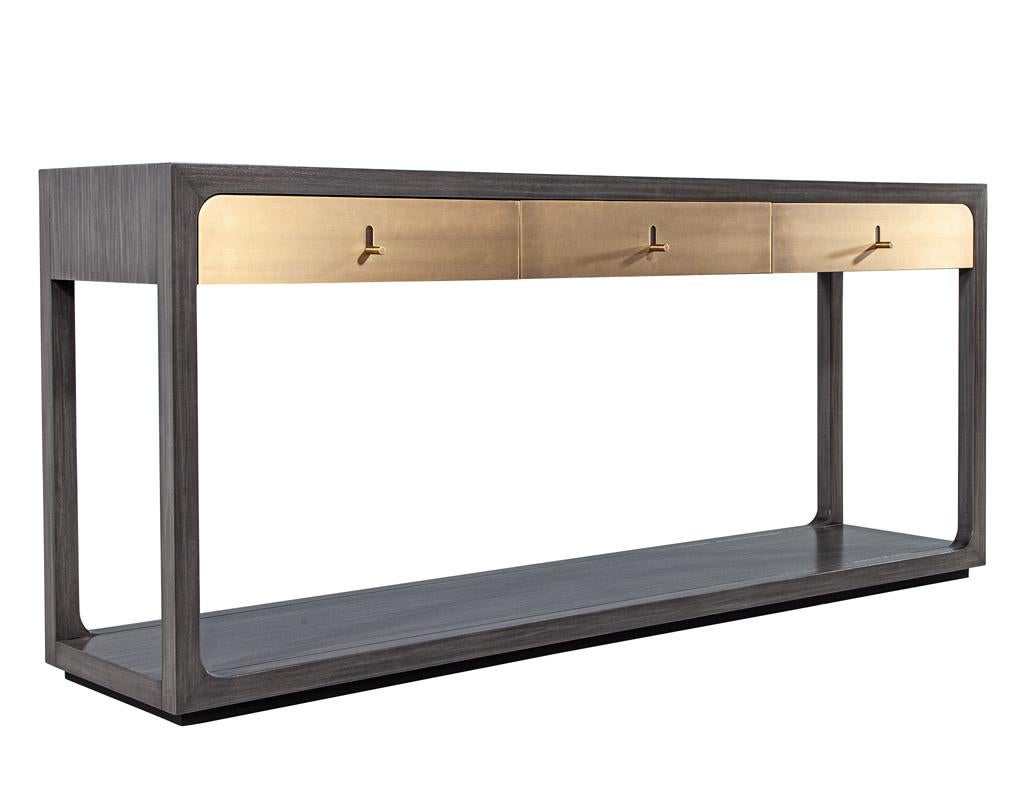 Modern Grey Console with Brass Drawers Fulton Console by Joseph Jeup For Sale 4