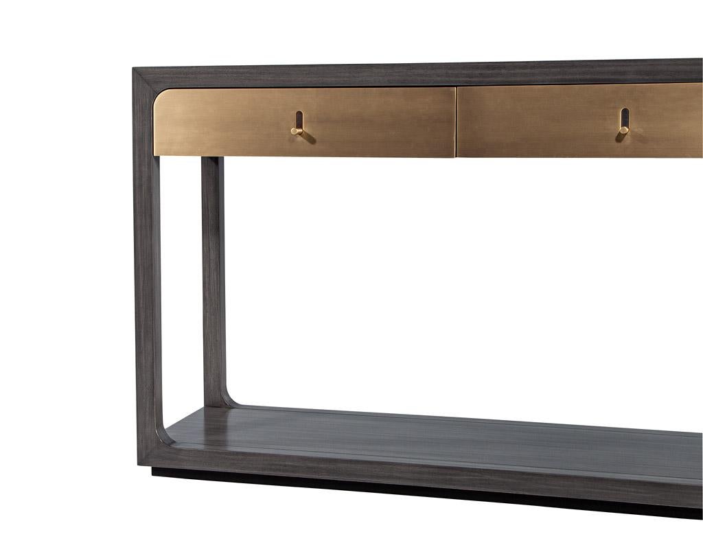 Modern Grey Console with Brass Drawers Fulton Console by Joseph Jeup For Sale 6