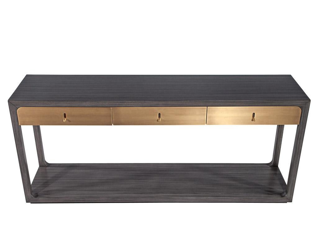 Modern Grey Console with Brass Drawers Fulton Console by Joseph Jeup For Sale 7