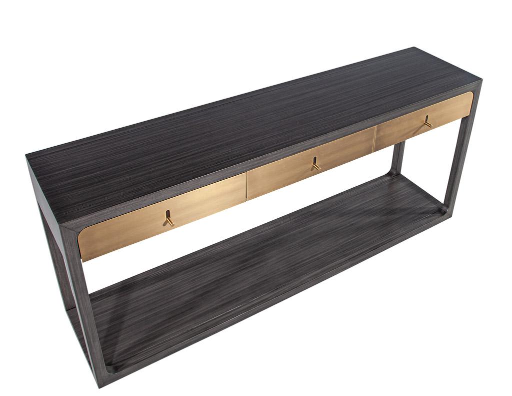 Modern Grey Console with Brass Drawers Fulton Console by Joseph Jeup For Sale 9