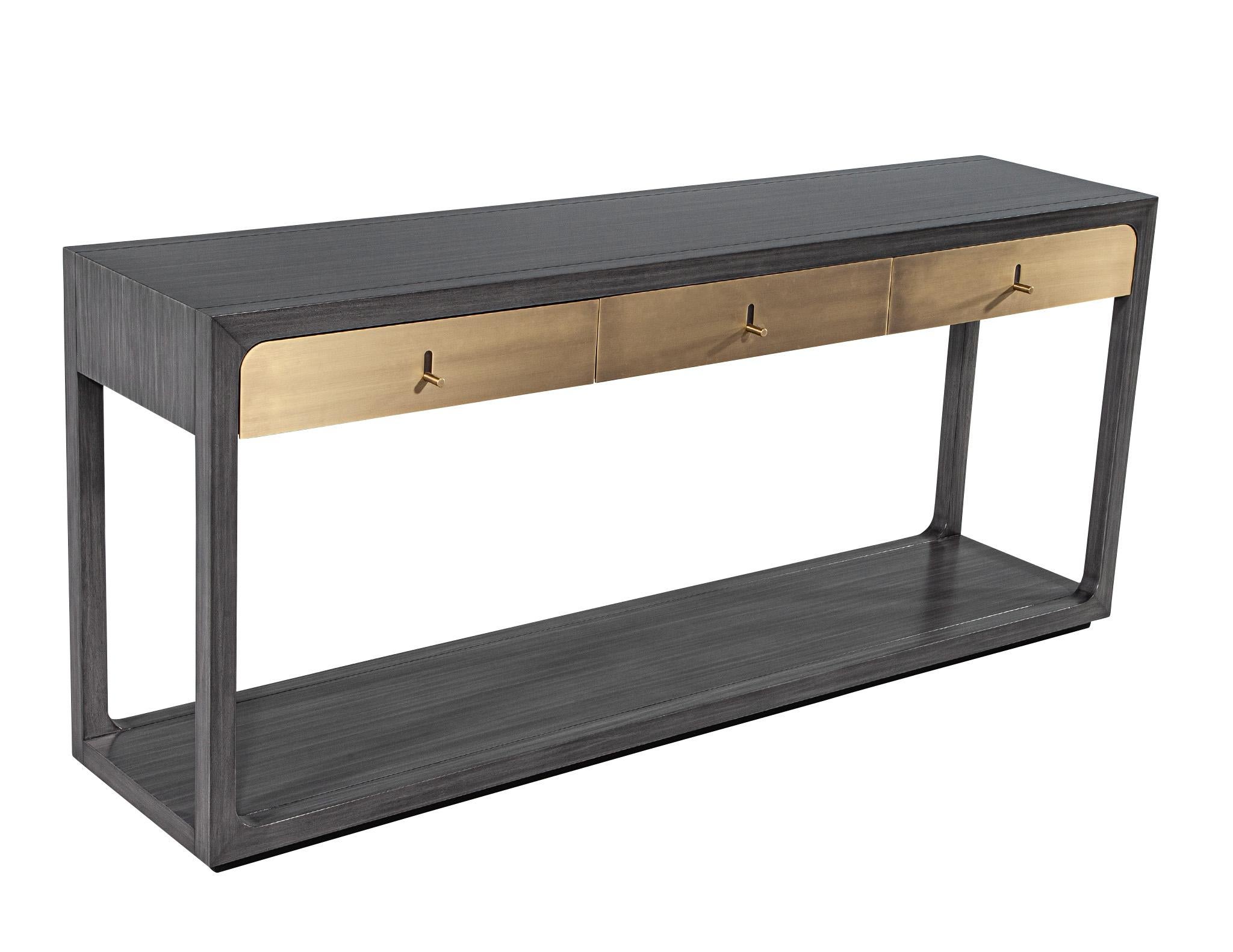 Modern Grey Console with Brass Drawers Fulton Console by Joseph Jeup For Sale 9