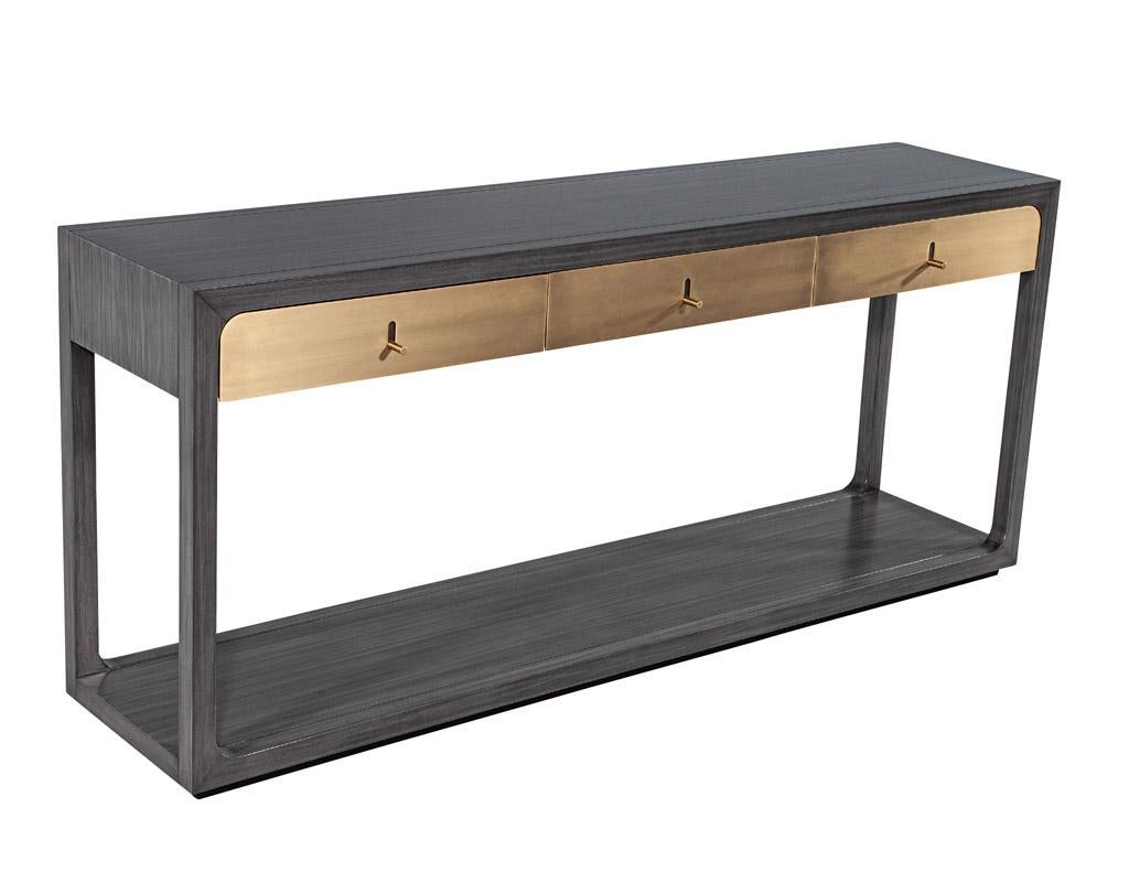 Modern Grey Console with Brass Drawers Fulton Console by Joseph Jeup For Sale 10