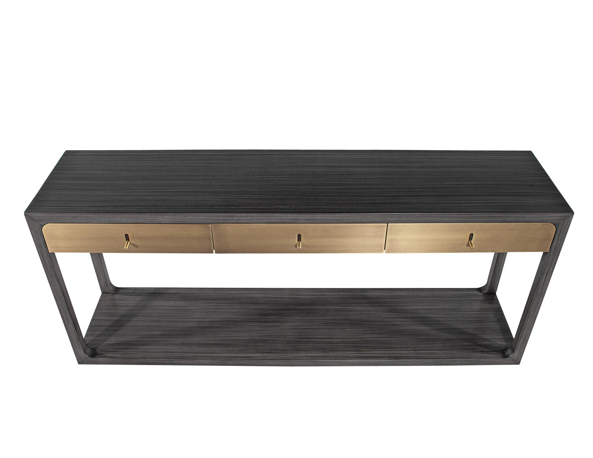 Modern Grey Console with Brass Drawers Fulton Console by Joseph Jeup For Sale 10