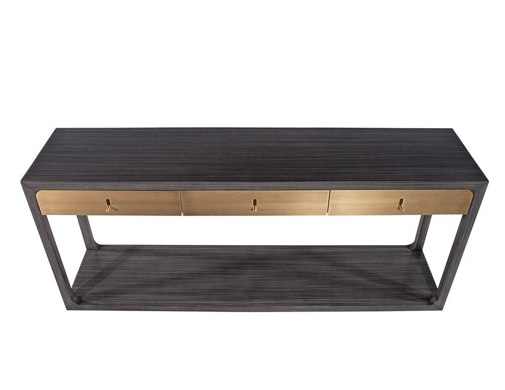 Modern Grey Console with Brass Drawers Fulton Console by Joseph Jeup For Sale 11