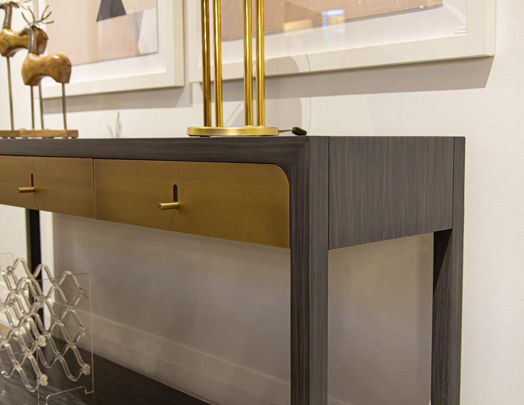 Modern Grey Console with Brass Drawers Fulton Console by Joseph Jeup In Excellent Condition For Sale In North York, ON