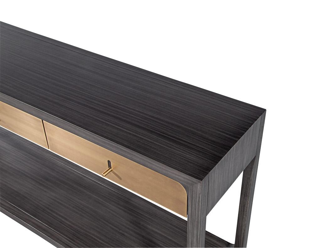 Modern Grey Console with Brass Drawers Fulton Console by Joseph Jeup For Sale 1