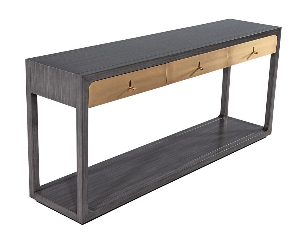 Modern Grey Console with Brass Drawers Fulton Console by Joseph Jeup For Sale 2