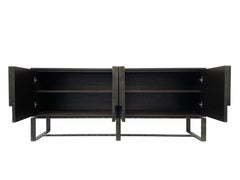 Modern Grey Glass and Wood Media Center with Forged Metal Base by Ercole Home