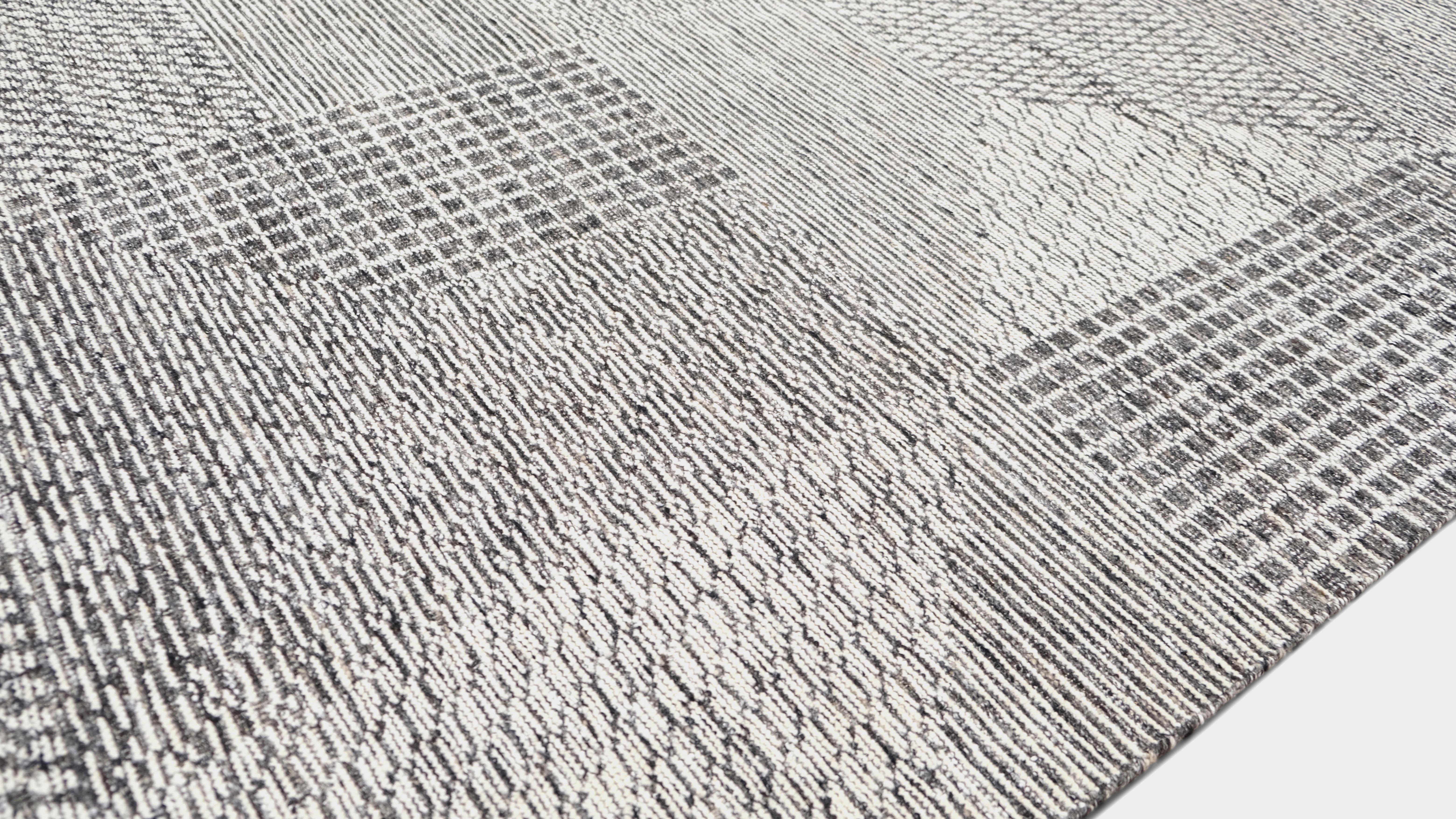 Moderno Gris Marfil Geométrico  Alfombra de lana 12'x15'9'' Anudado a mano en venta