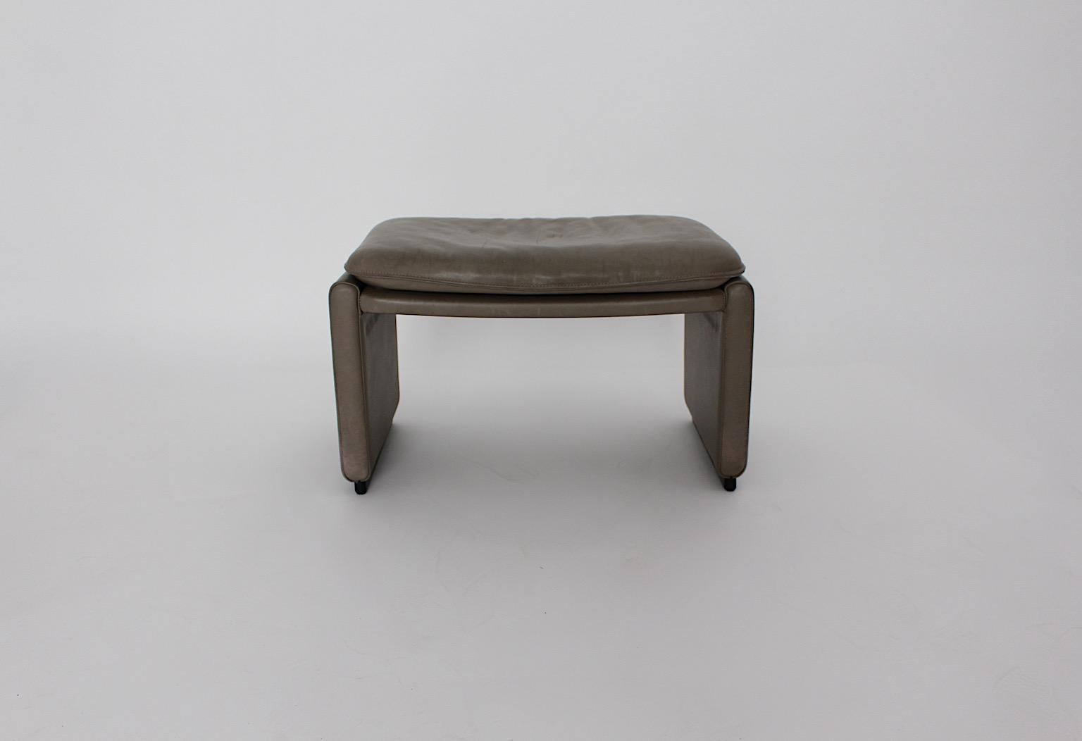 Late 20th Century Modern Grey Leather De Sede Footstool or Stool 1980s Switzerland For Sale