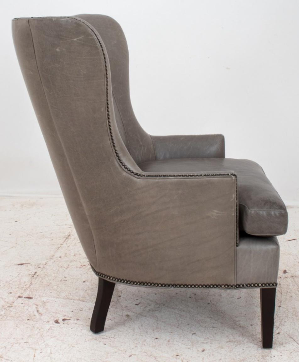 Modern Grey Leather Upholstered Armchair In Good Condition For Sale In New York, NY