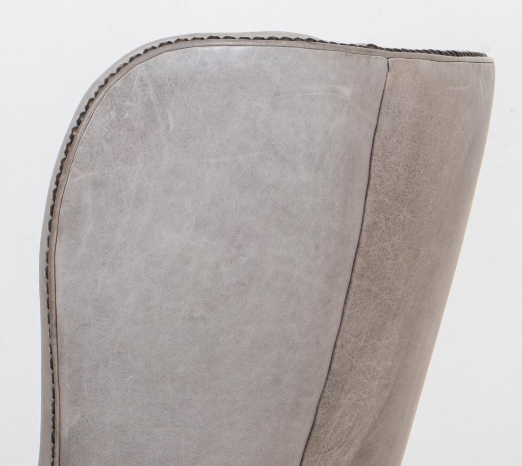 Contemporary Modern Grey Leather Upholstered Armchair For Sale