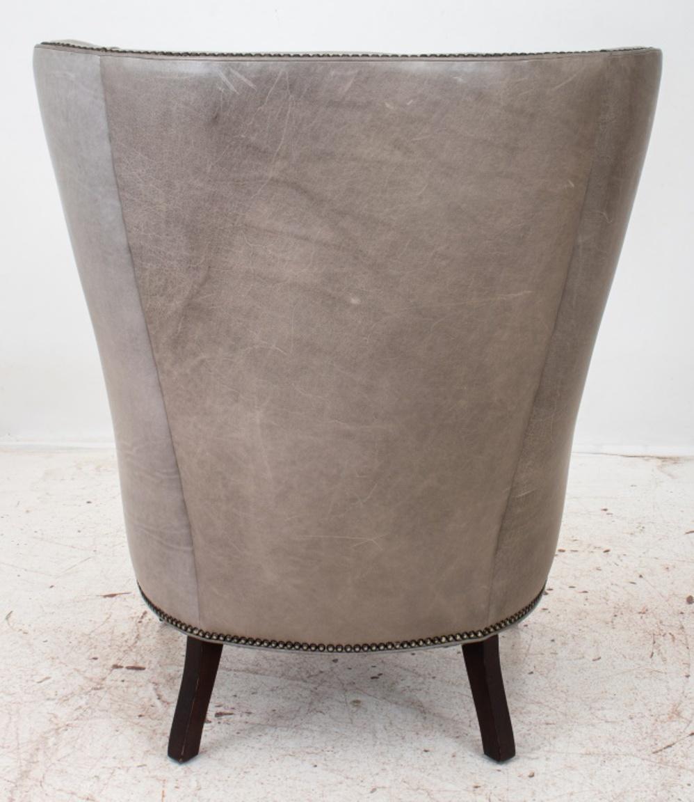 Modern Grey Leather Upholstered Armchair For Sale 1