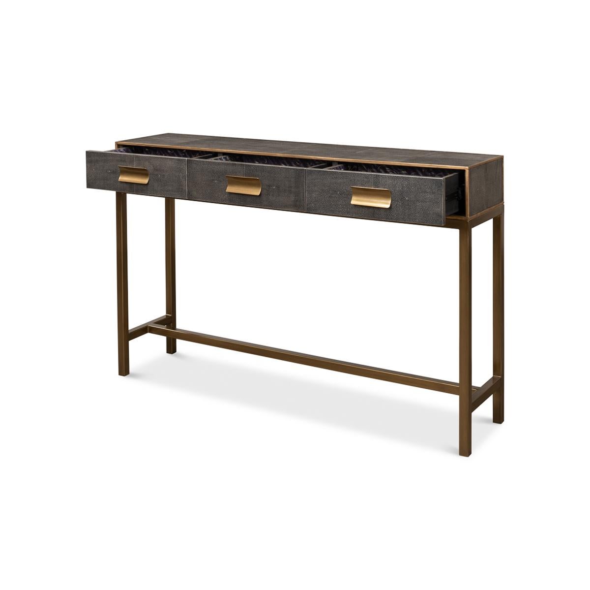 Mid-Century Modern Modern Grey Leather Wrapped Console For Sale
