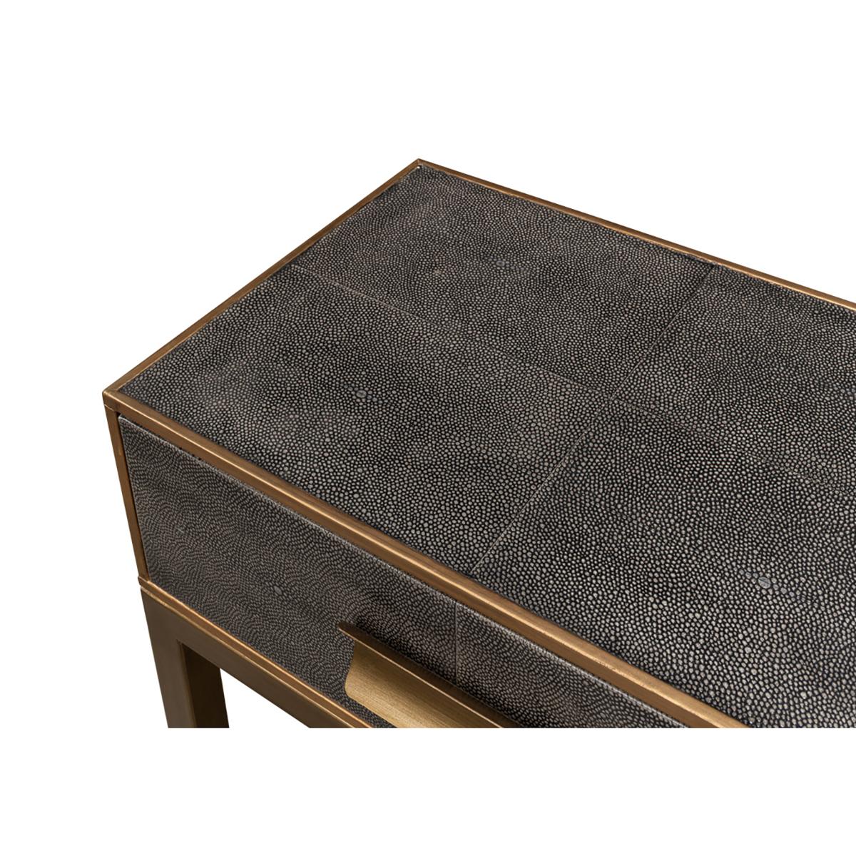 Asian Modern Grey Leather Wrapped Console For Sale