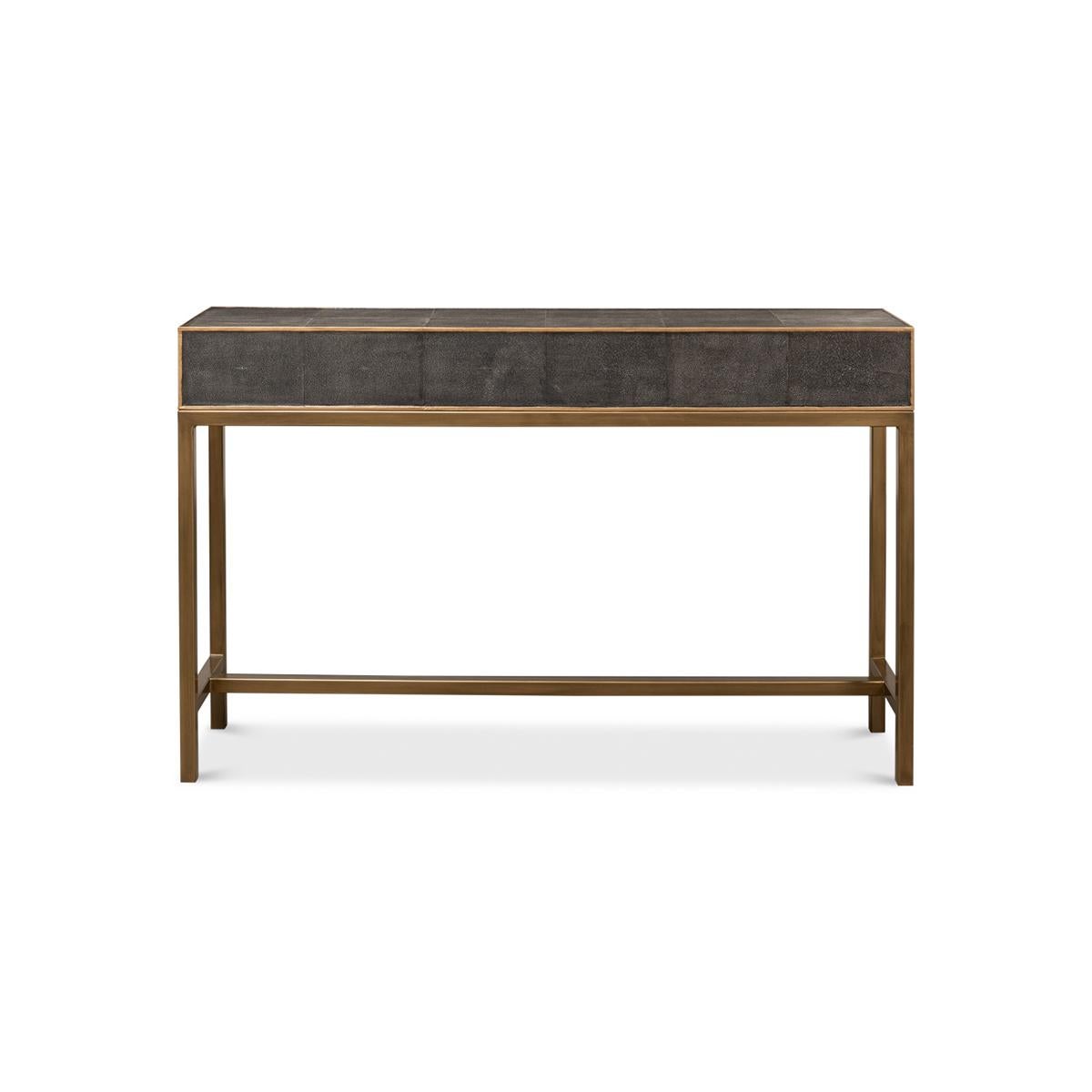 Contemporary Modern Grey Leather Wrapped Console For Sale