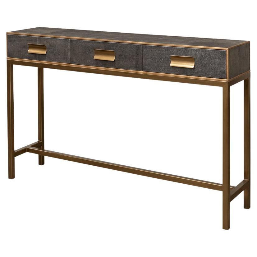 Modern Grey Leather Wrapped Console For Sale