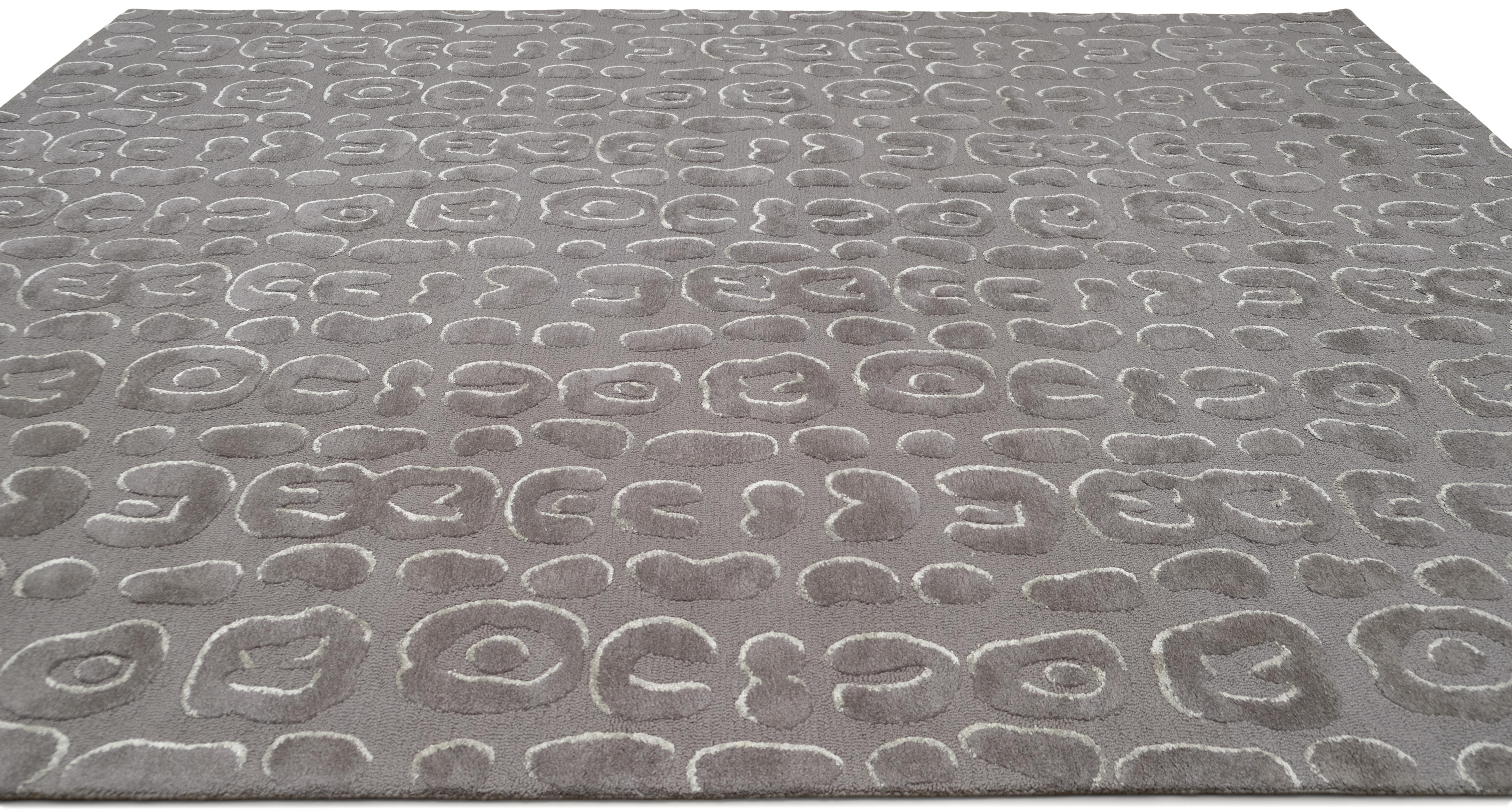 Moderne Tapis moderne gris à motif léopard 9'x12' en vente