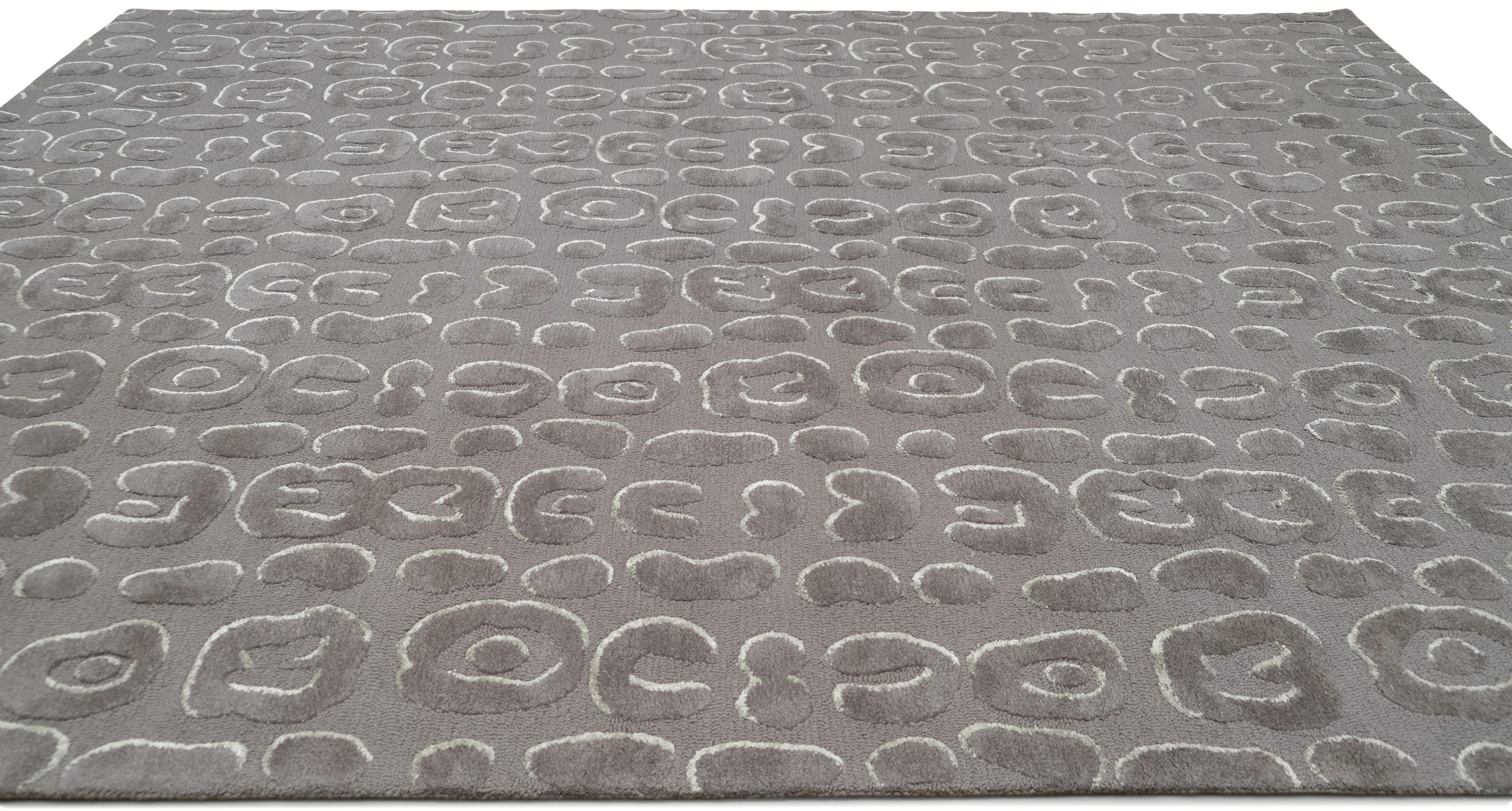 Laine Tapis moderne gris à motif léopard 9'x12' en vente
