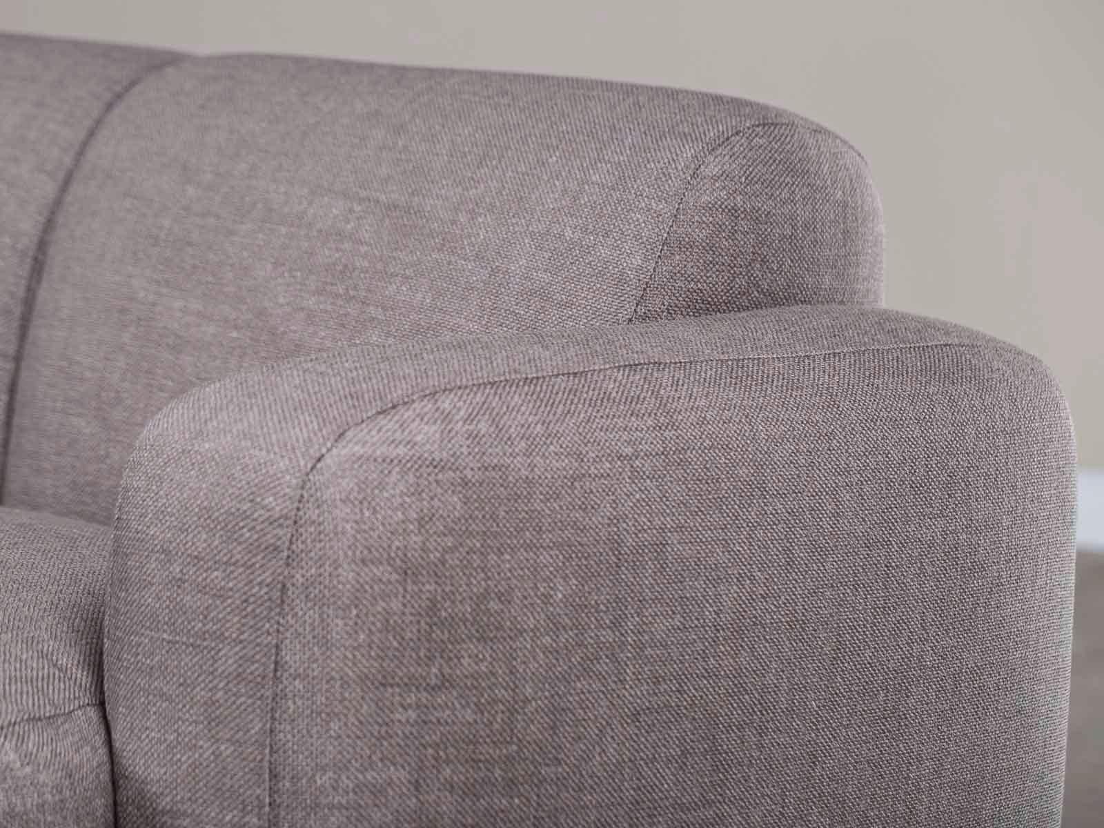 Modern Grey Linen Three-Seat Sofa with Contemporary Rounded Lines Finished Back 4