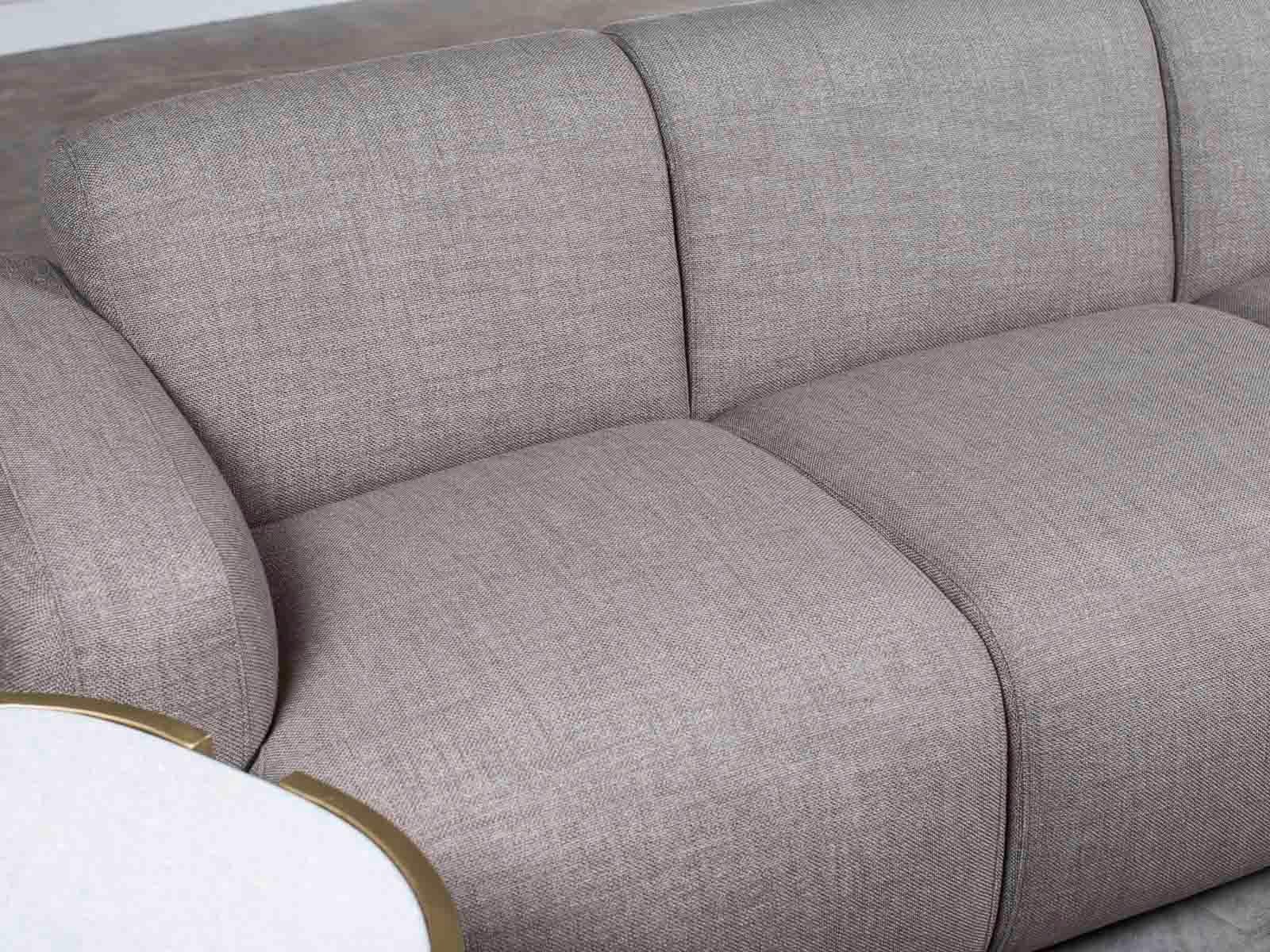 Modern Grey Linen Three-Seat Sofa with Contemporary Rounded Lines Finished Back 6