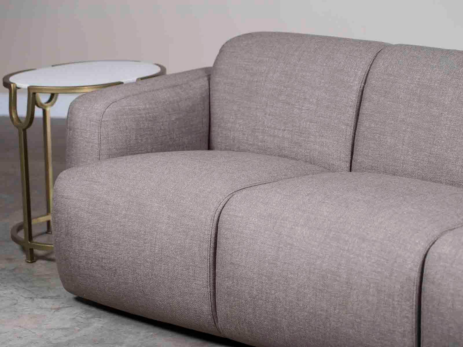 Mid-Century Modern Modern Grey Linen Three-Seat Sofa with Contemporary Rounded Lines Finished Back