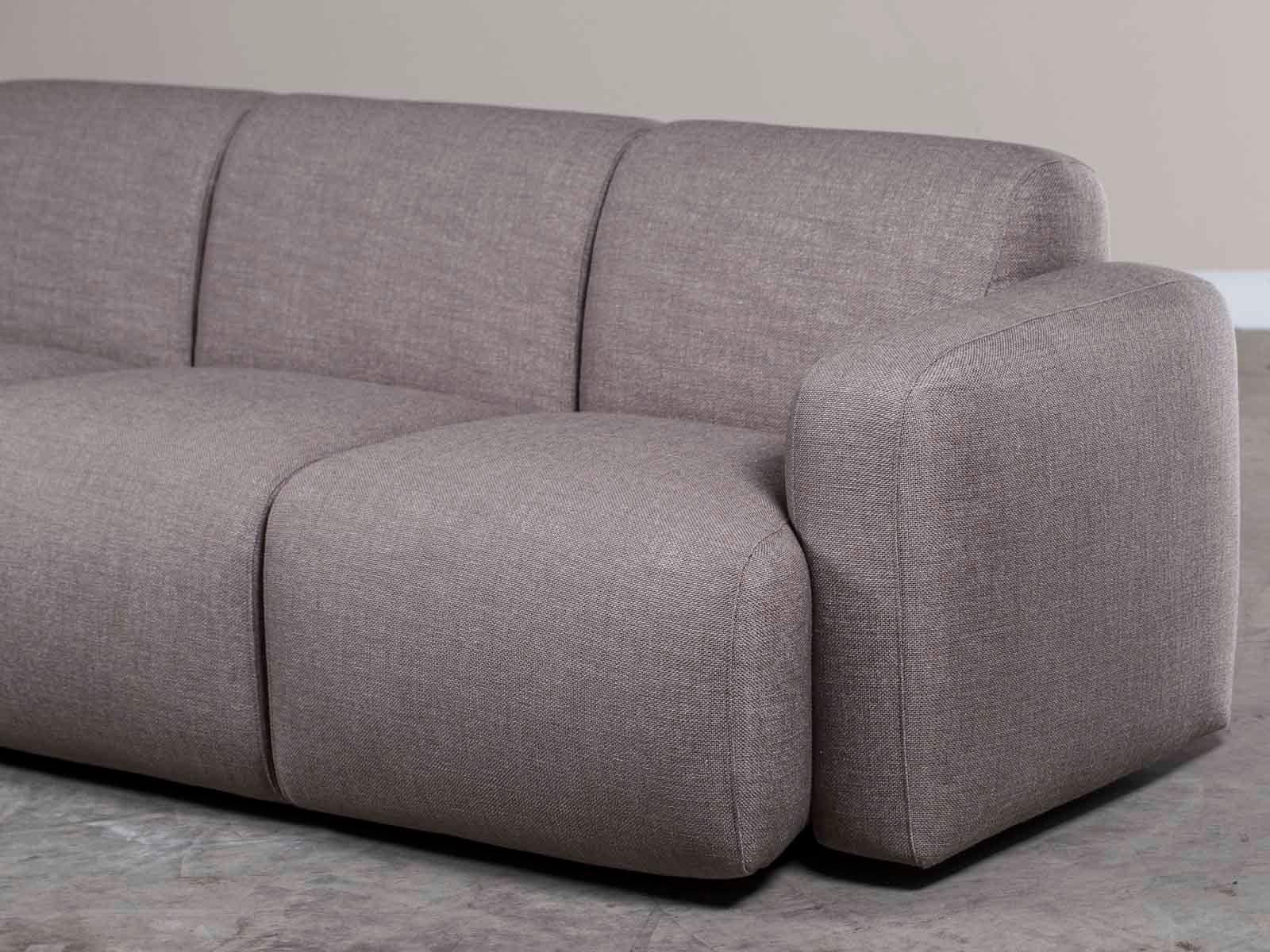 Woven Modern Grey Linen Three-Seat Sofa with Contemporary Rounded Lines Finished Back
