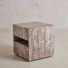 Modern Grey Marble Side Table with Wheels, 1970s