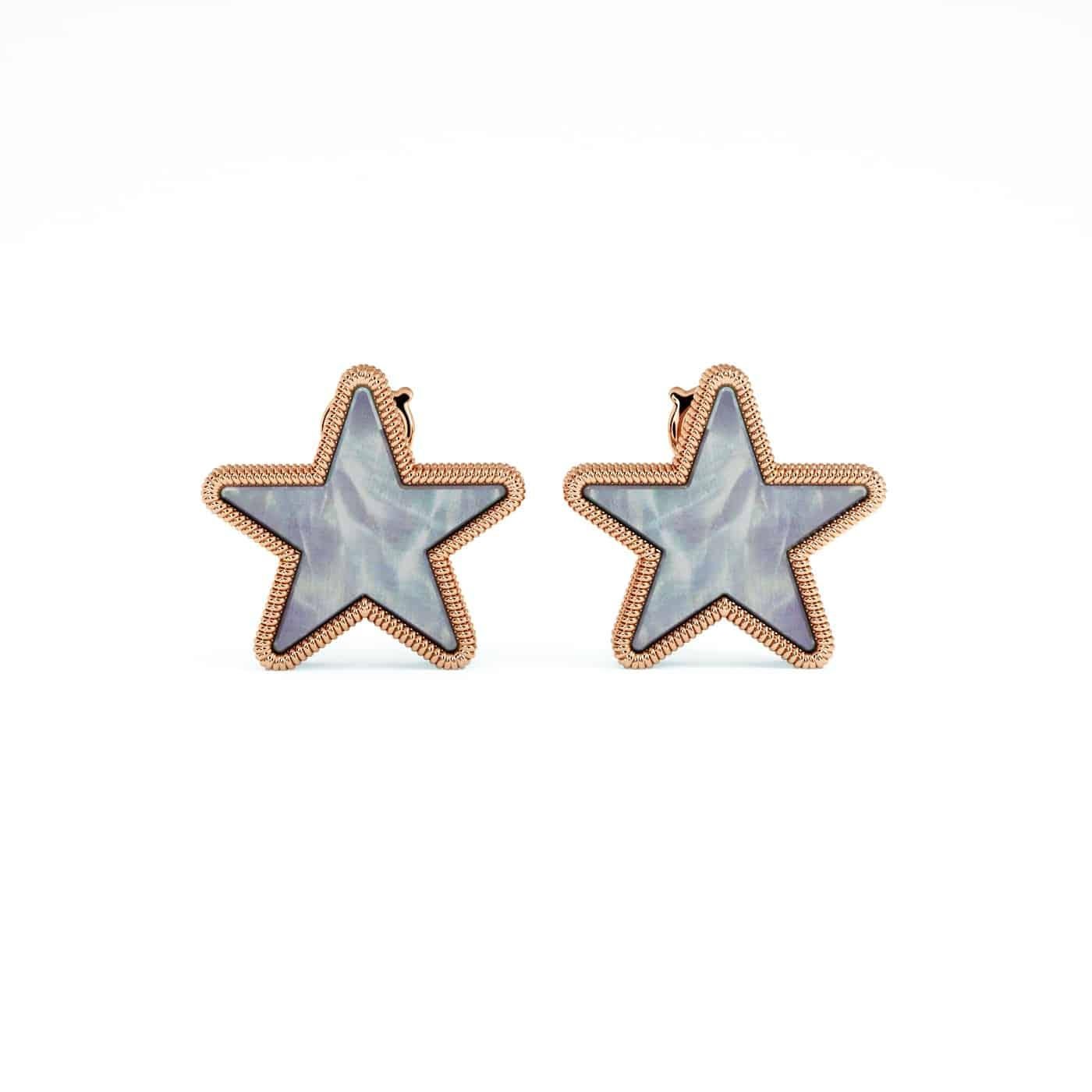 Modern Grey Mother of Pearl Star Earrings Set in 18K Gold In New Condition For Sale In Oakton, VA