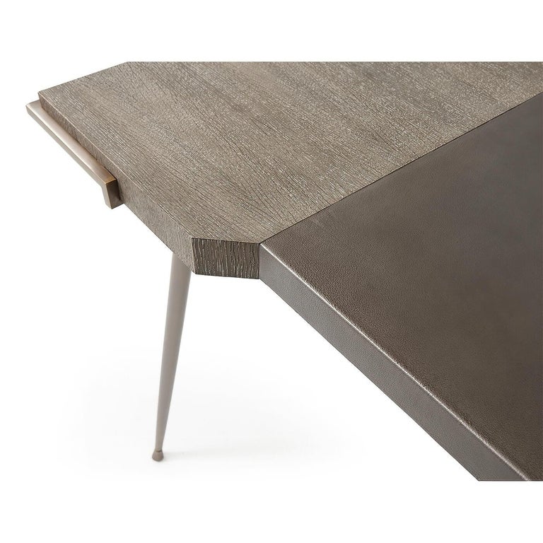 Contemporary Modern Grey Oak and Leather Top Desk