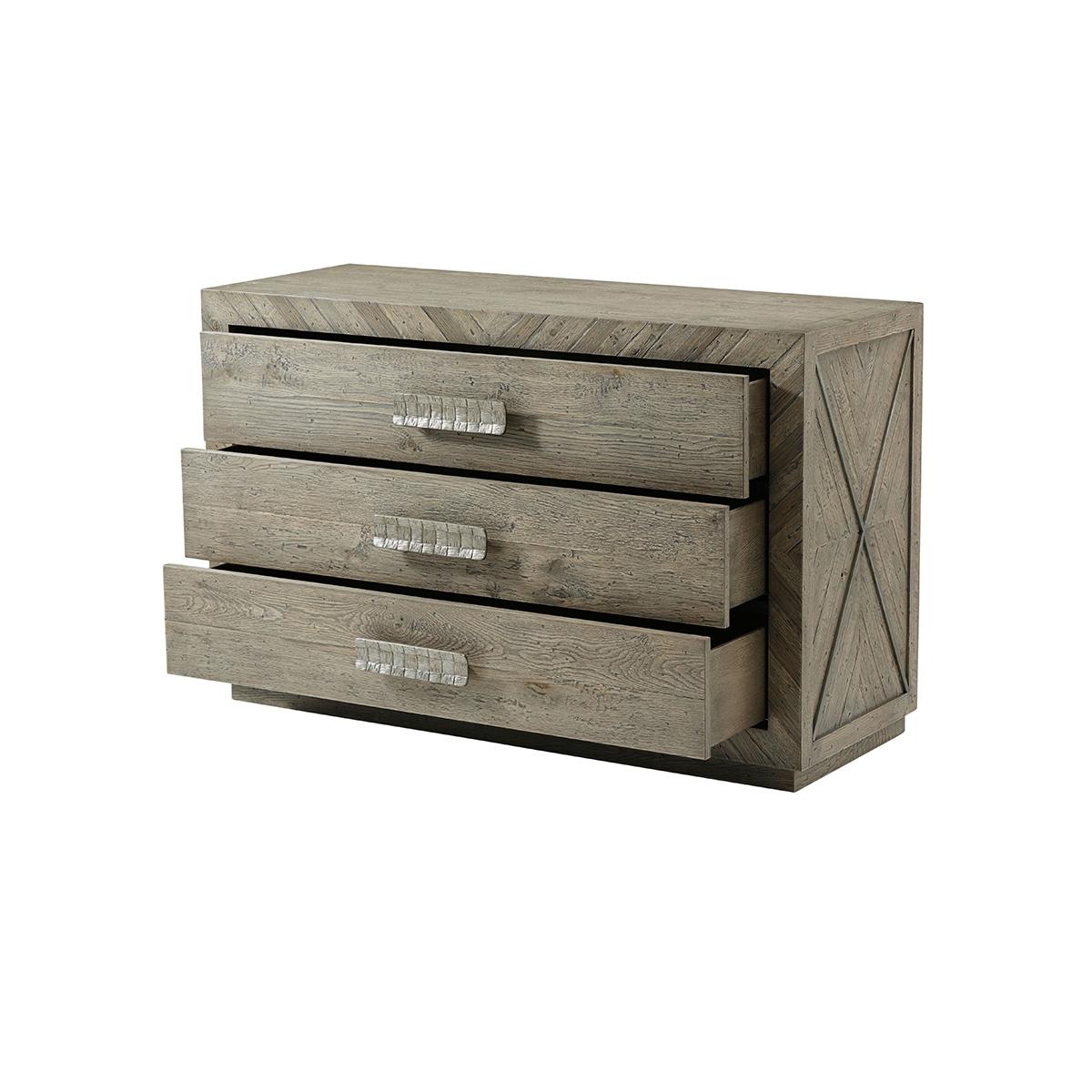 Rustic Modern Grey Oak Chest of Drawers For Sale