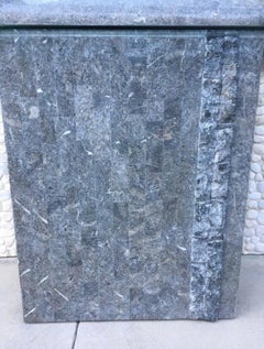 Maitland Smith Grey Modern Tessellated Stone Console and Mirror Set