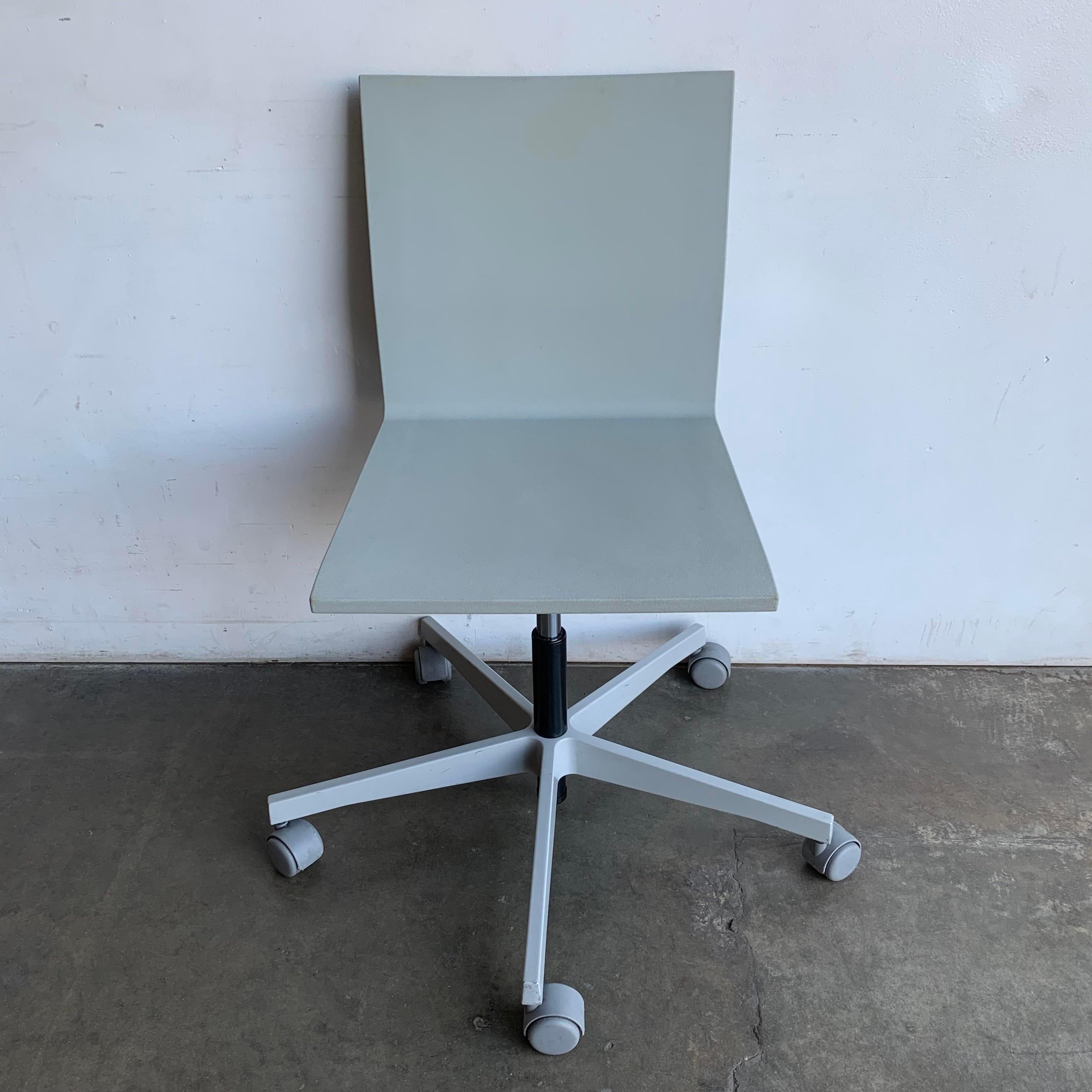 Designed by Maarten Van Severen for Vitra this unique task chair has a flexible shell and offers a rocking mechanism. We have multiples available with and without arms. Please reach out directly for available stock. These were originally from the