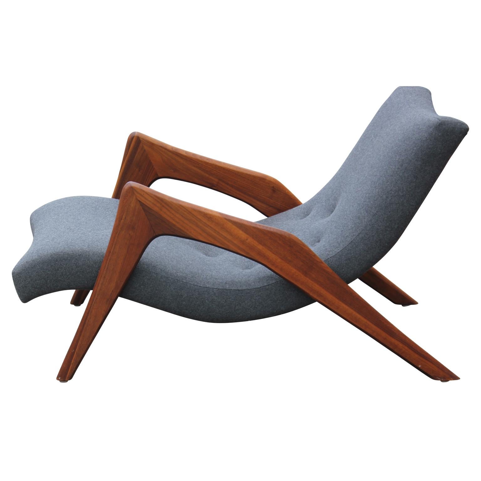 Mid-Century Modern Modern Grey Wool Adrian Pearsall Walnut Grasshopper Lounge Chair