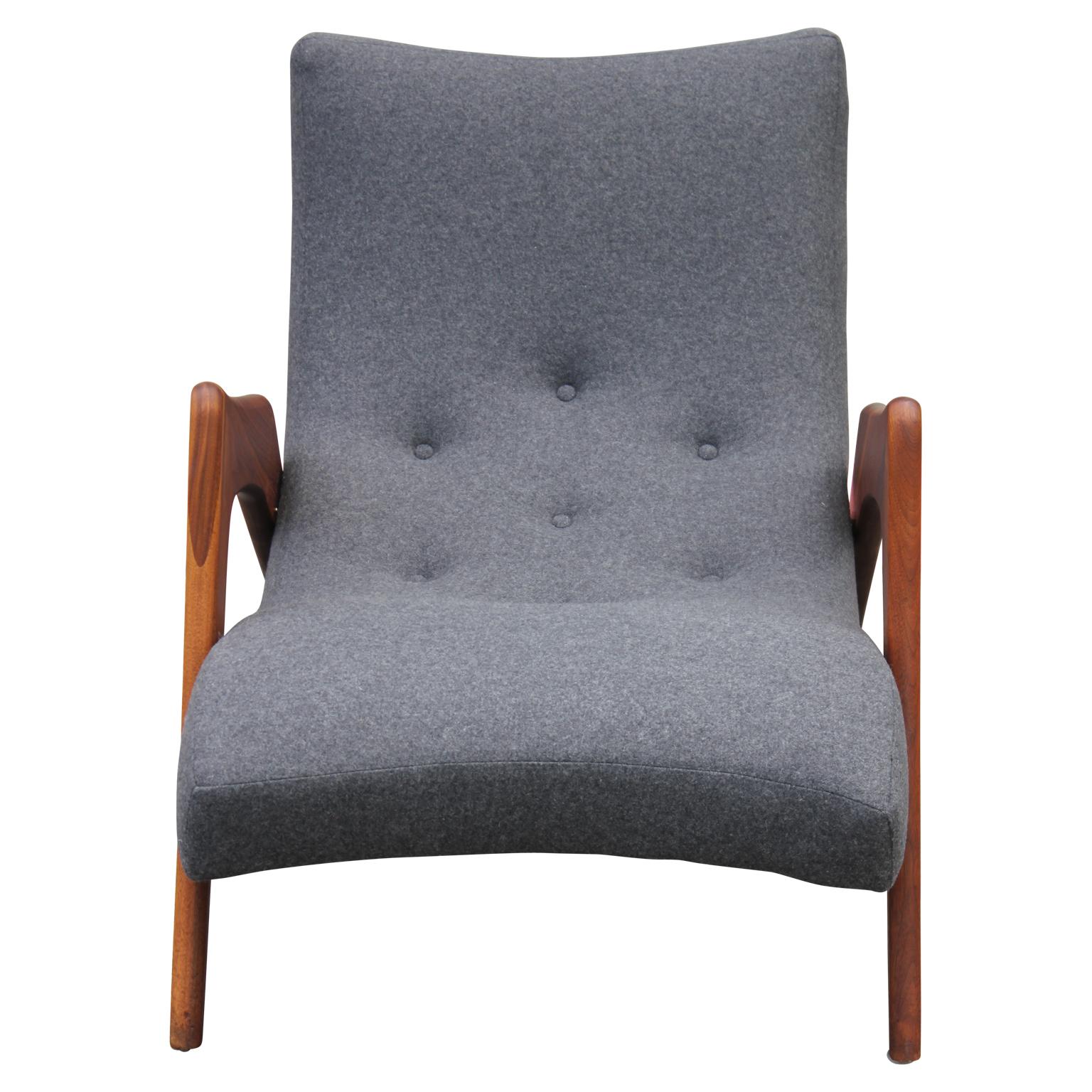 Mid-20th Century Modern Grey Wool Adrian Pearsall Walnut Grasshopper Lounge Chair