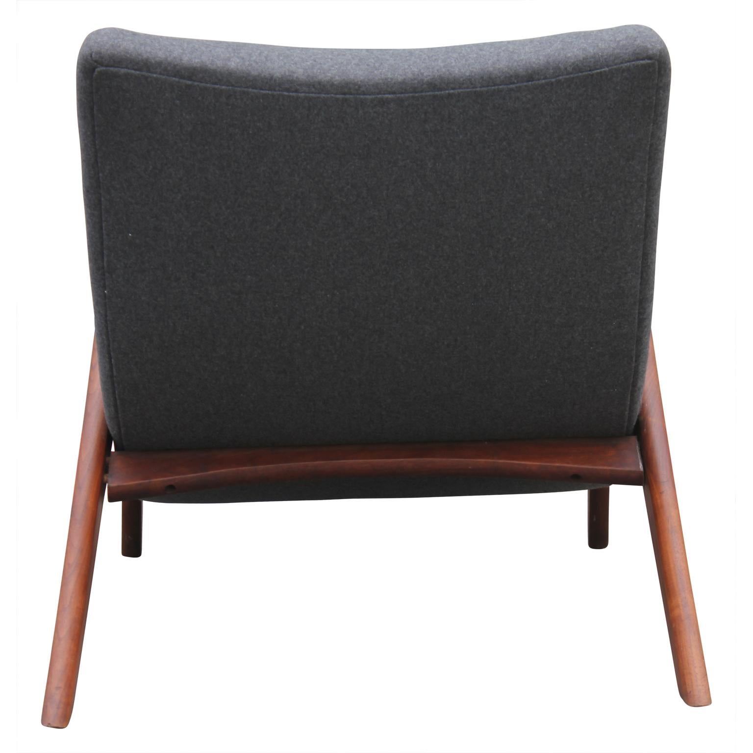 Modern Grey Wool Adrian Pearsall Walnut Grasshopper Lounge Chair 1