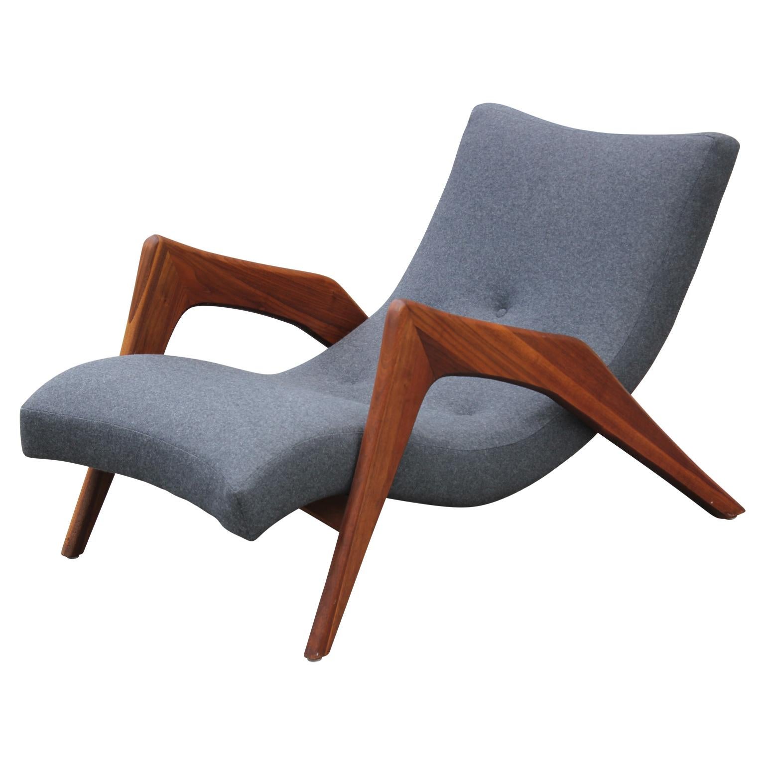 Modern Grey Wool Adrian Pearsall Walnut Grasshopper Lounge Chair