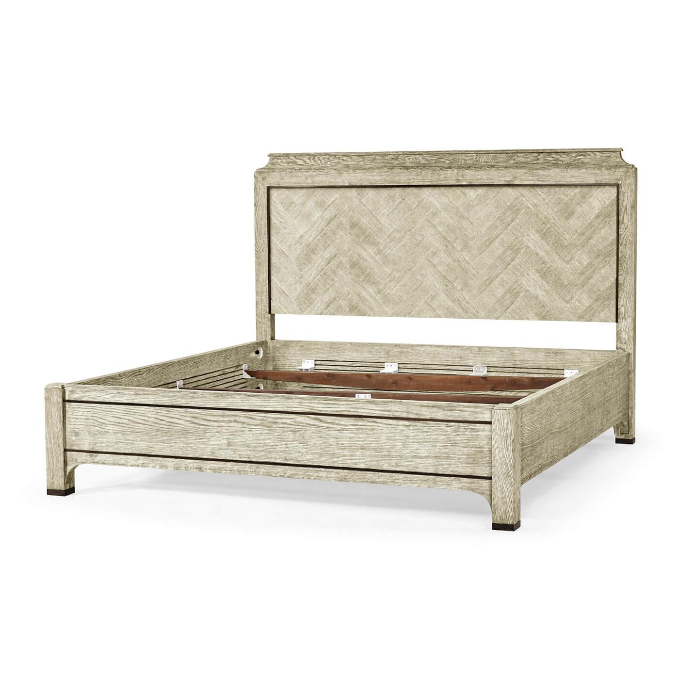 Modern Greyed Oak King Size Bed For Sale 2