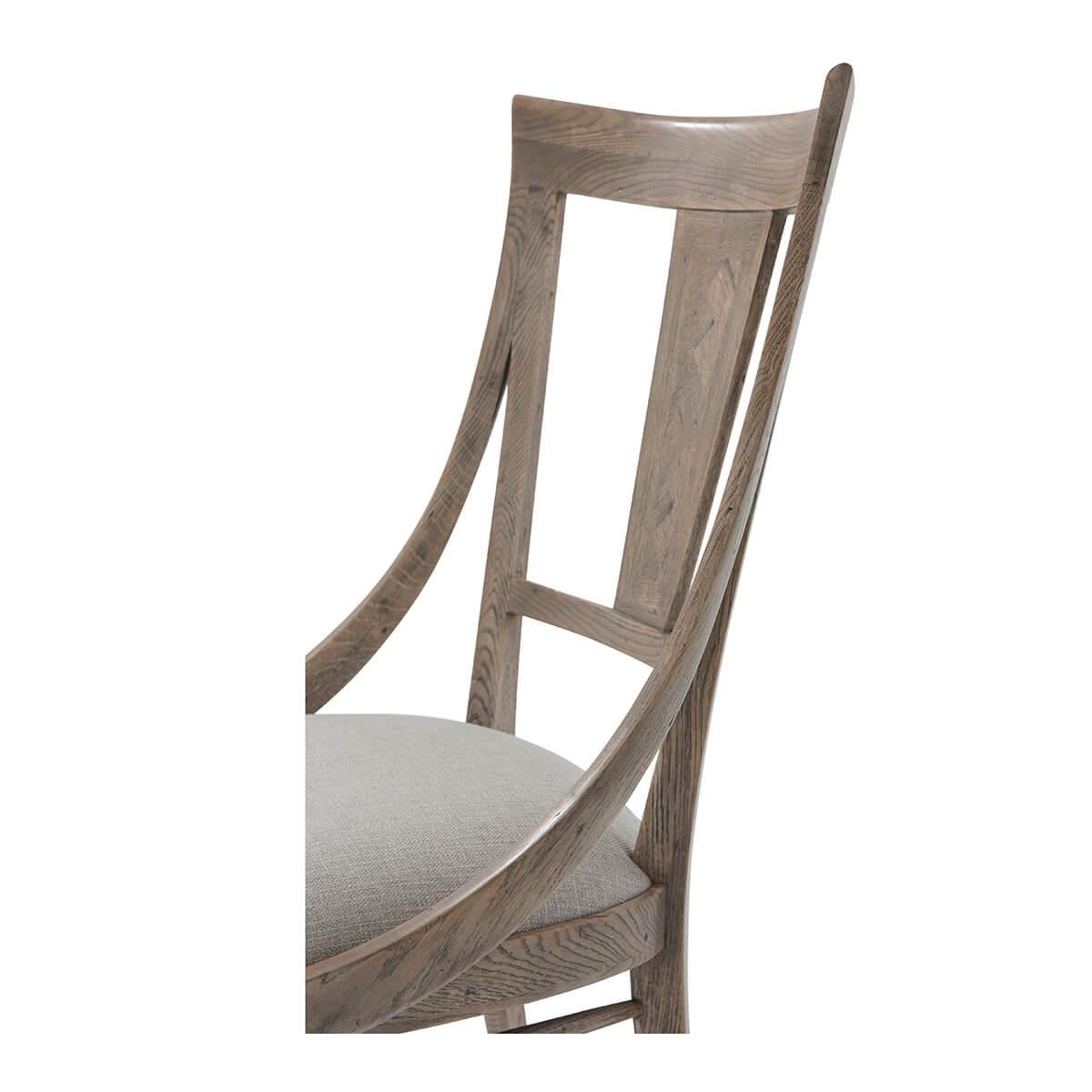 Vietnamese Modern Greyed Oak Scoop Back Dining Chair For Sale