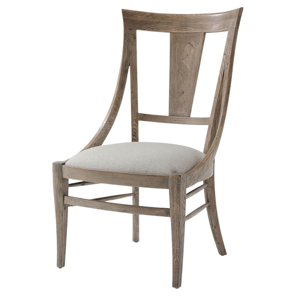 Modern Greyed Oak Scoop Back Dining Chair For Sale