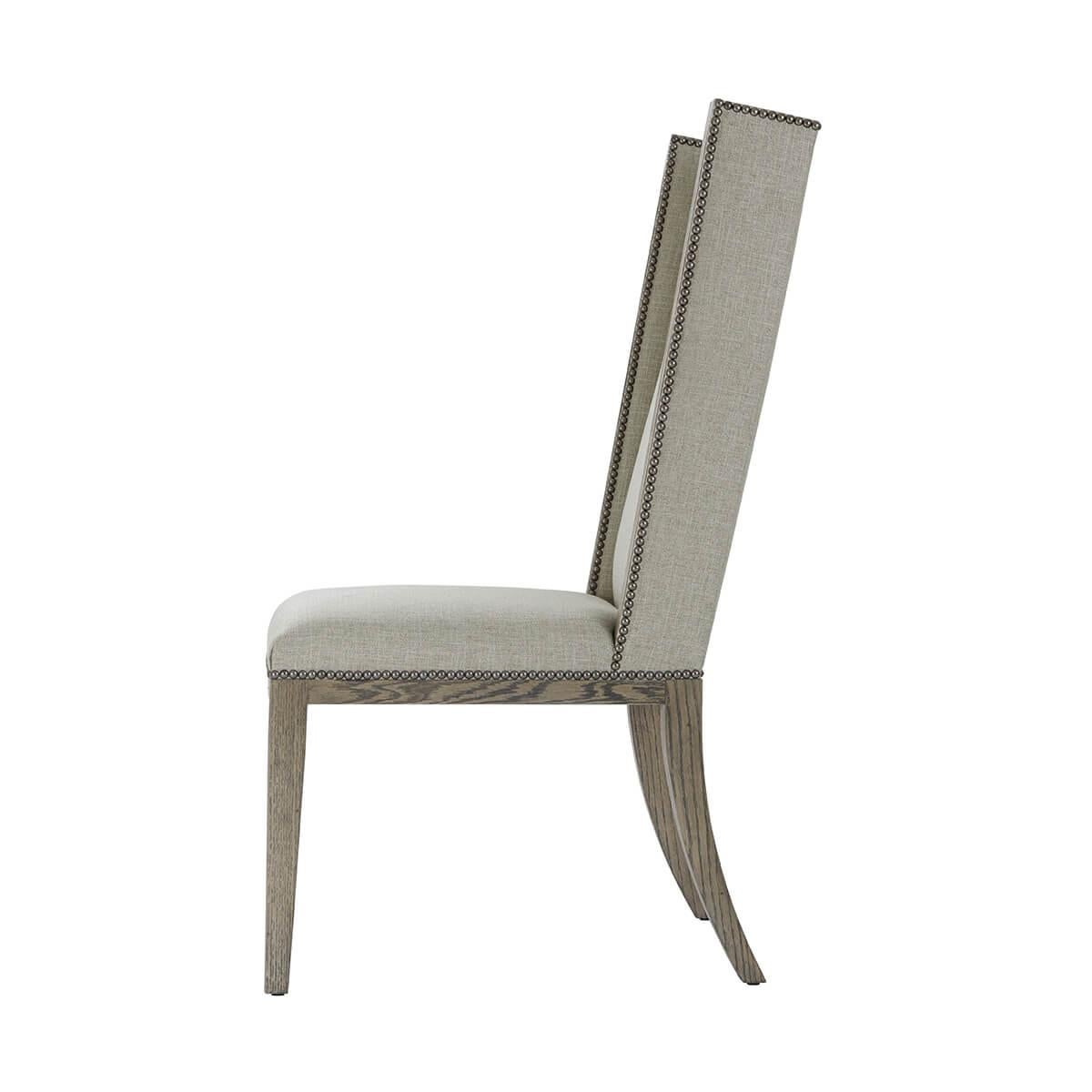 Vietnamese Modern Greyed Oak Upholstered Dining Chair For Sale