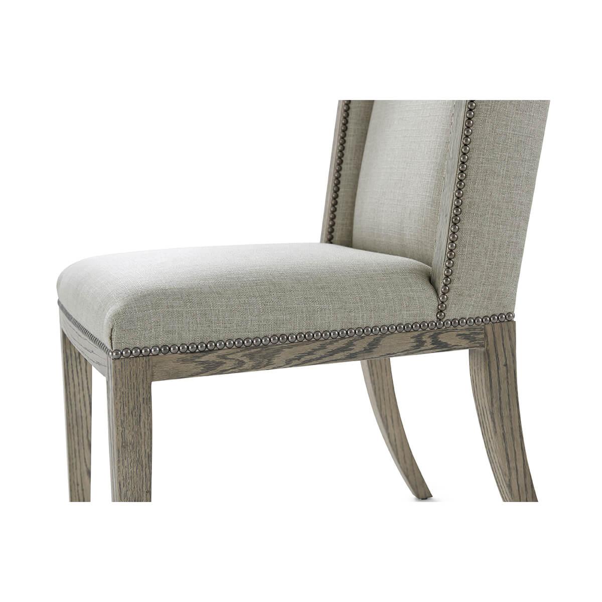 Contemporary Modern Greyed Oak Upholstered Dining Chair For Sale