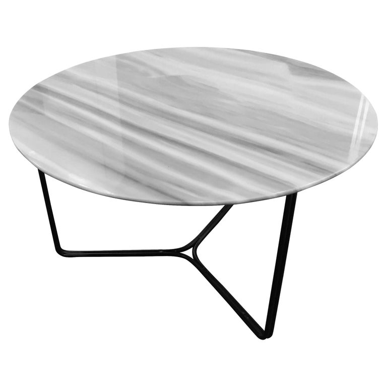 Modern Guatemala White Marble Coffee or Side Table Metal Base in Black For Sale