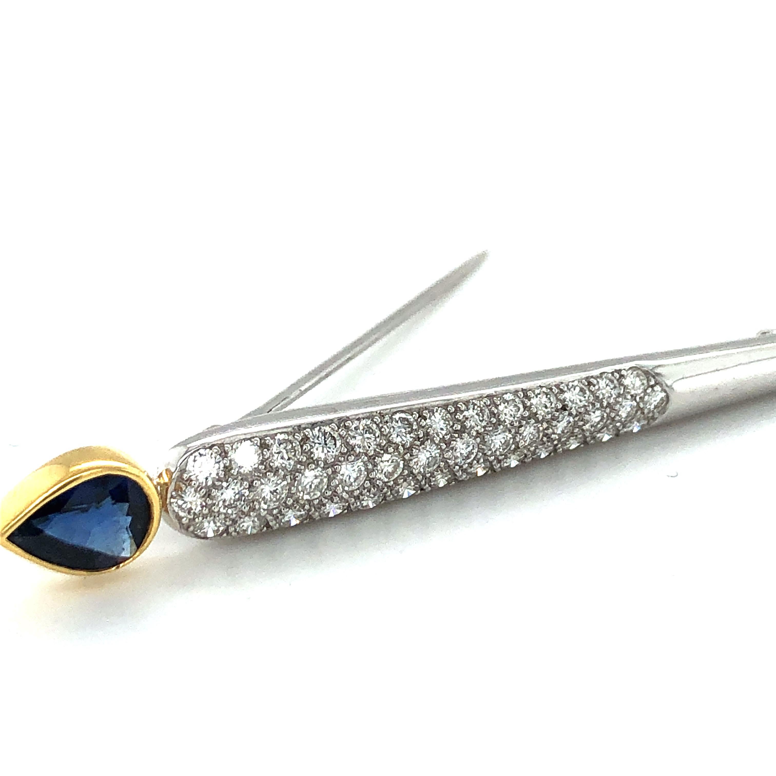 Modern Gübelin Sapphire and Diamond Bar Pin in Gold 1