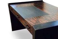 Modern Gull Wing Desk in Steel, Stone and Exotic Ebony Wood