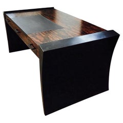 Modern Gull Wing Desk in Steel, Stone and Exotic Ebony Wood
